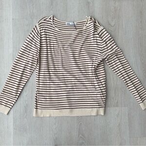 Zara Cream and Deep Red Striped Top